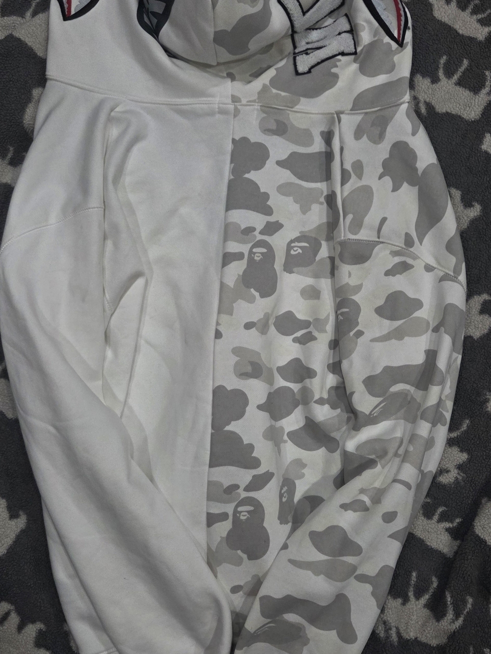 Bape White and Light Gray Camo Zip-Up Sweater